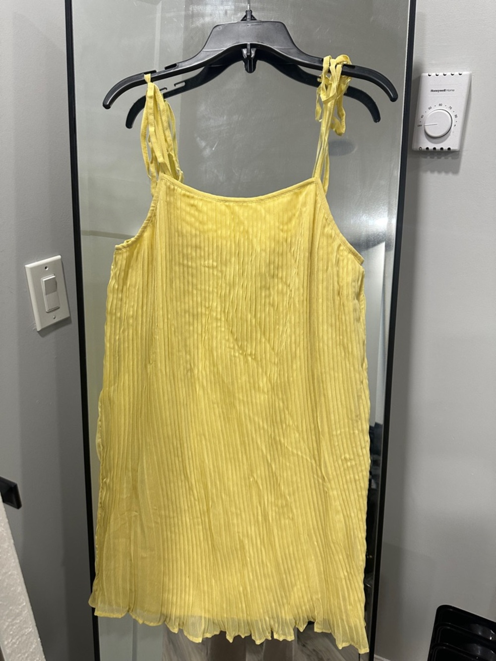 BCBGeneration Lemon Yellow Pleated Tie-Shoulder Sundress